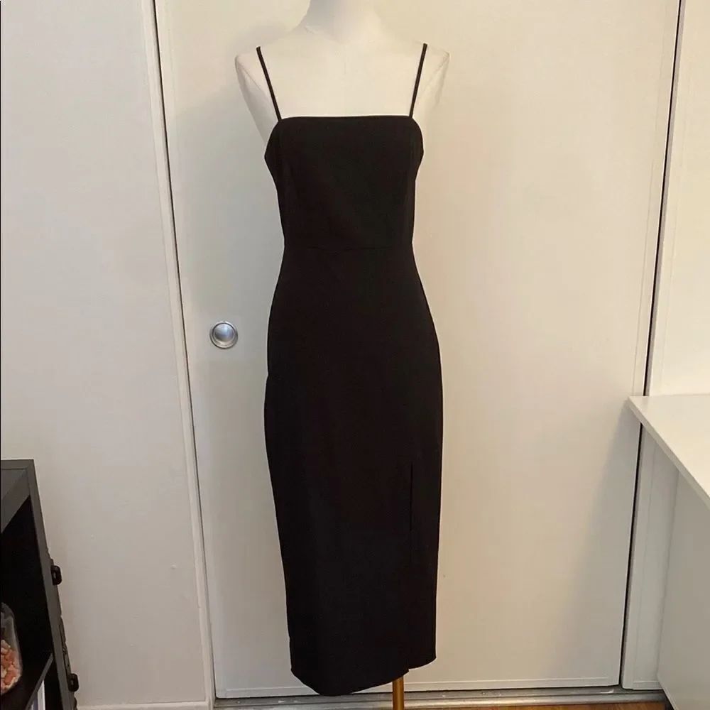 Zara Black Lightweight Midi Dress with Thigh Split Size Small - Picture 2 of 14